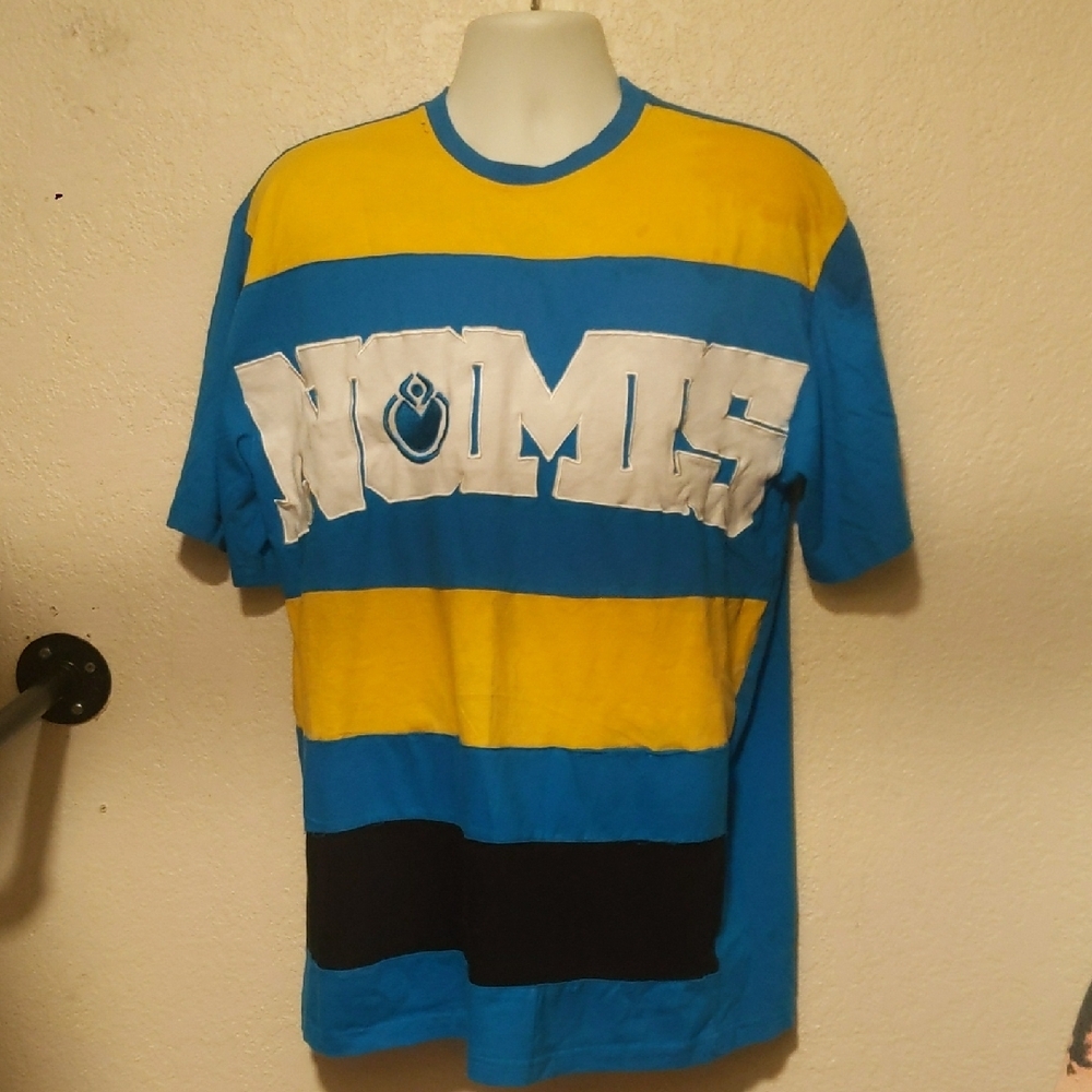 Blue and Yellow Short Sleeve Tee with Bold Design